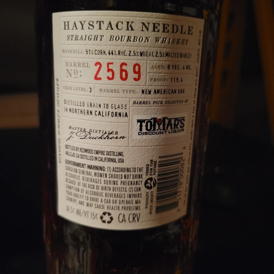 Redwood Empire Haystack Needle Tomar's Select Single Barrel #2569 char 3