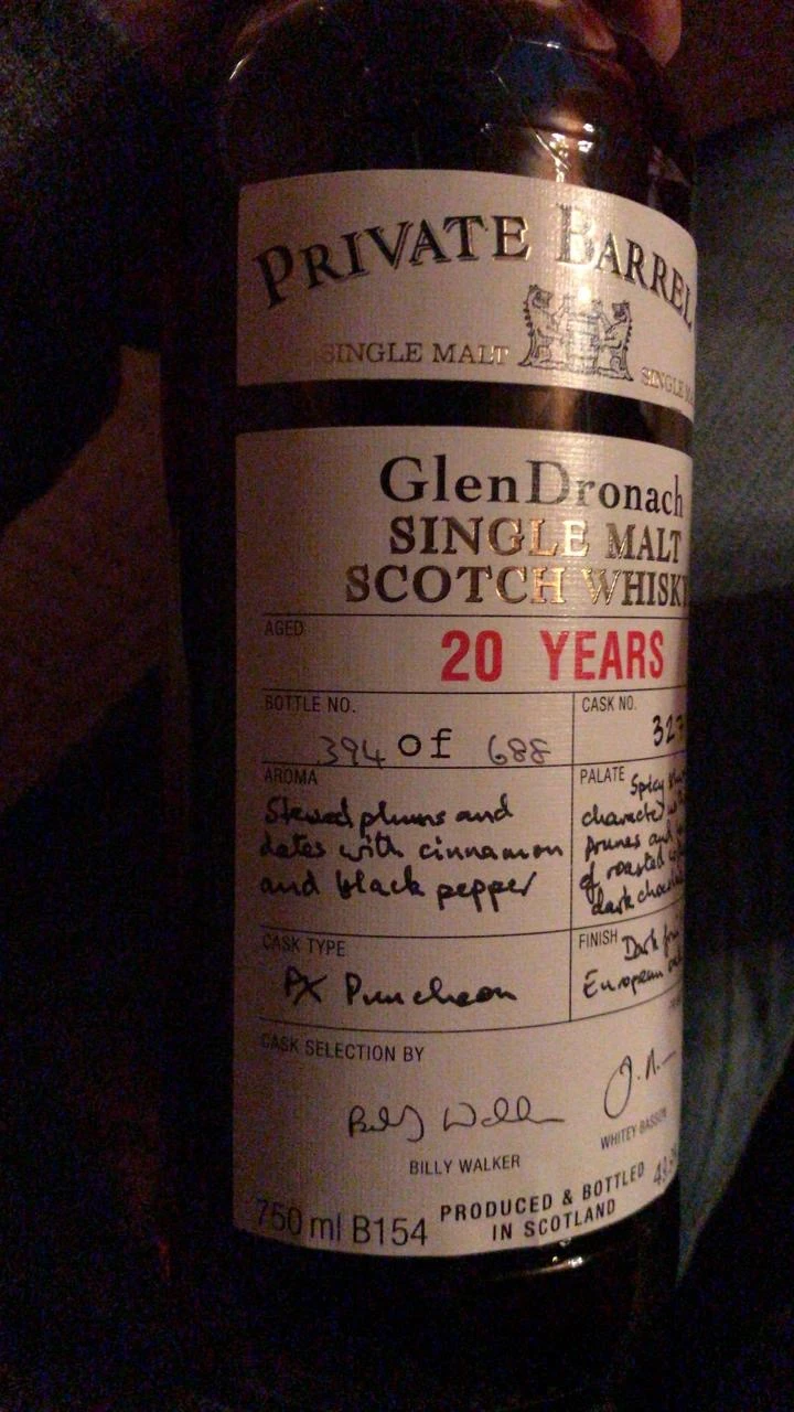 Private barrel glendronach 20 yo