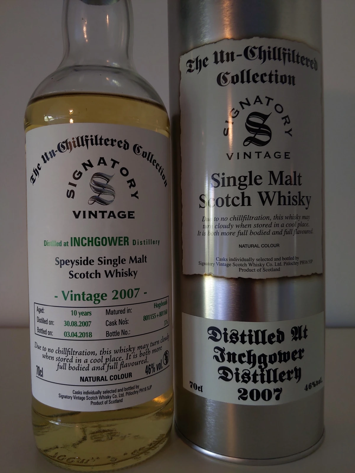 Inchgower 2007 10 Year Un-chillfiltered Collection (Signatory)
